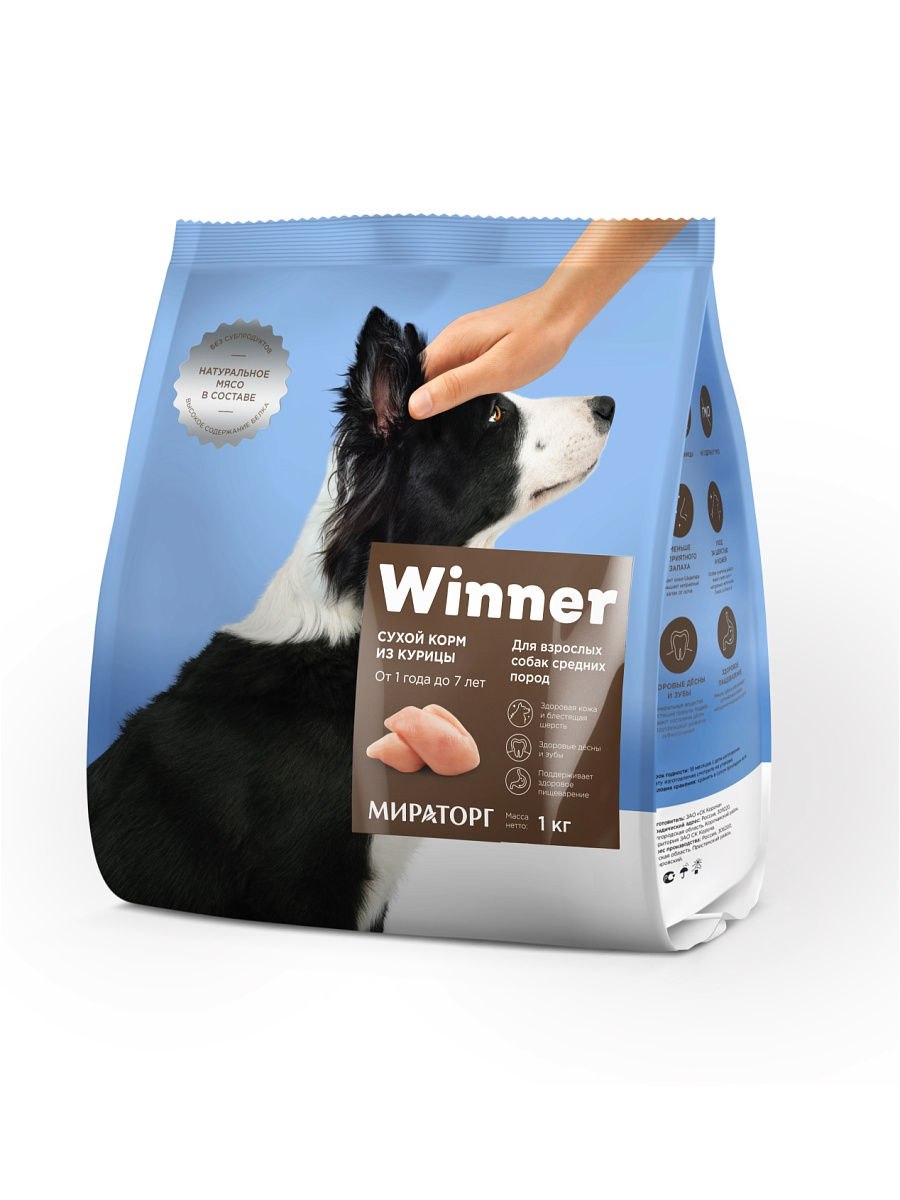 Корм winner для щенков средних пород, курица, 10 кг