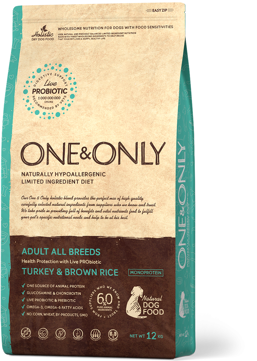 One&only Dog Turkey&Rice all Breeds (индейка с бурым рисом для собак мини пород) 1кг