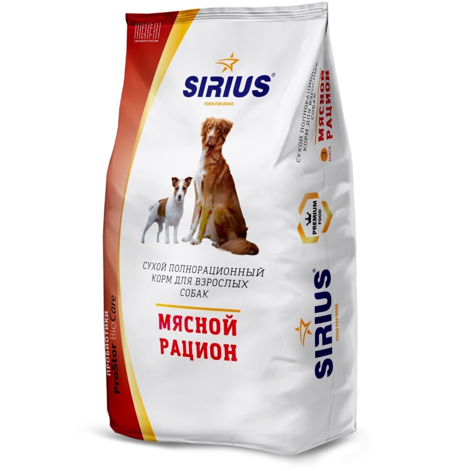 Корм для собак Sirius (15 кг) мясной рацион для взрослых собак