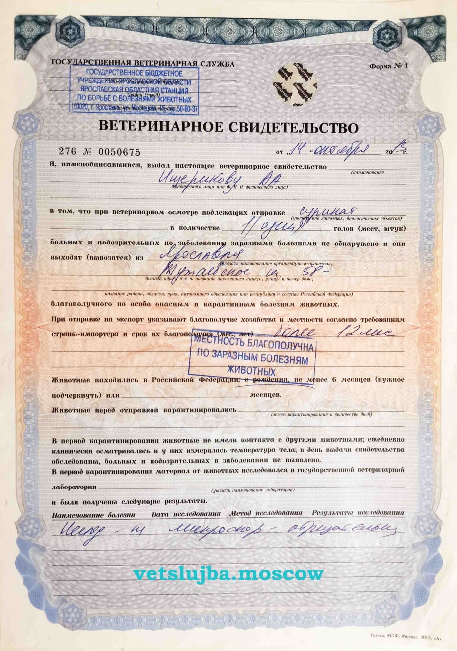 Ветсвидетельство ф1