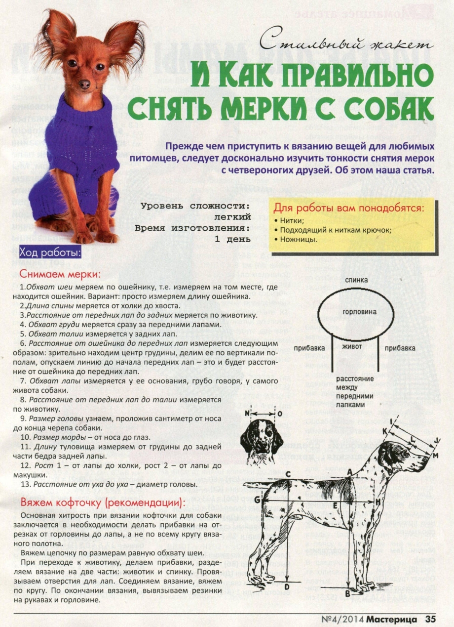 Мерки для собак для вязания
