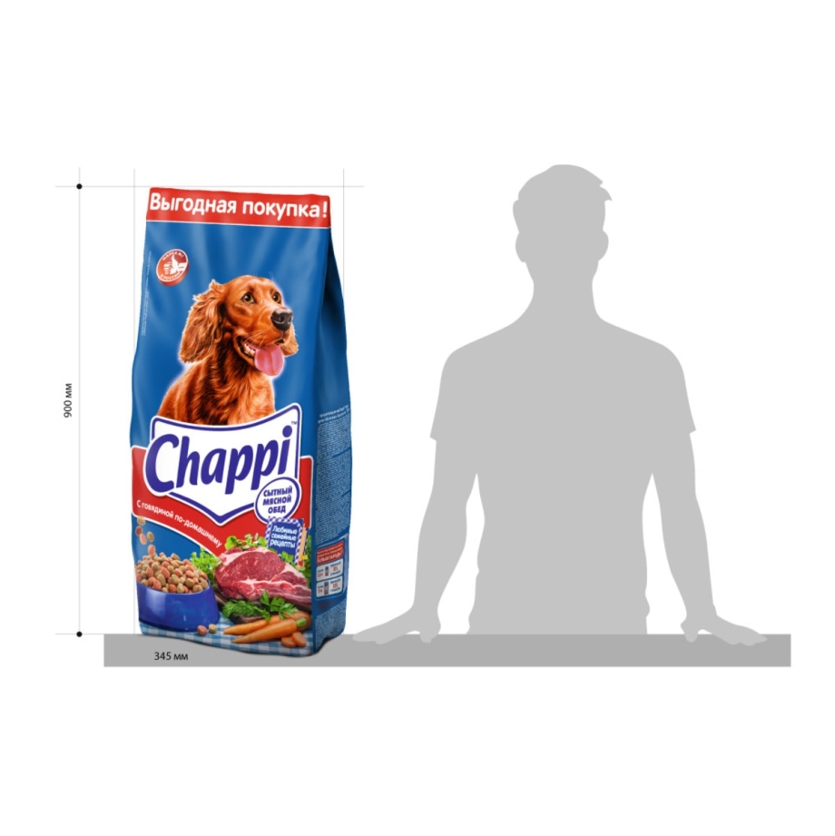 Корм сухой для собак Chappi сытный мясной обед мясное изобилие 15 кг