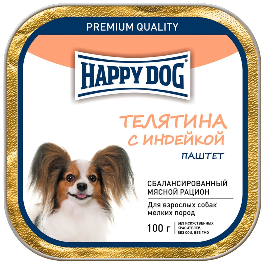 Корм для собак Happy Dog Mini паштет телятина, индейка 100г
