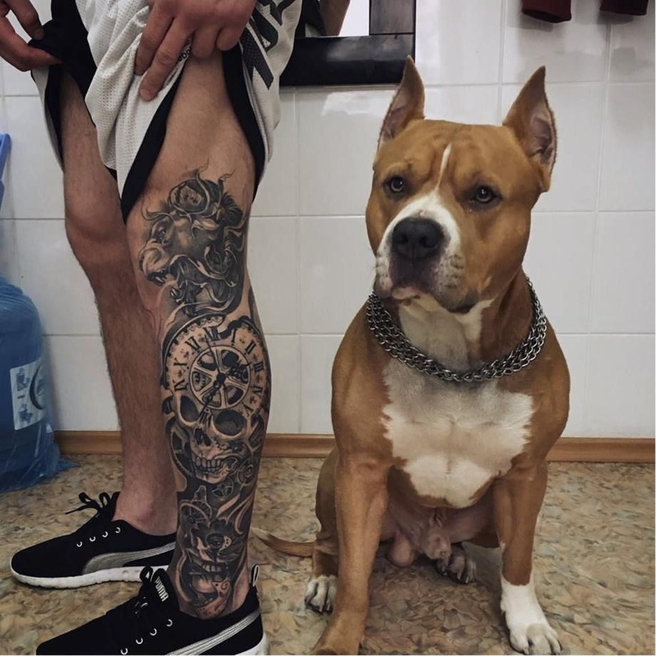 Тату собаки на ноге