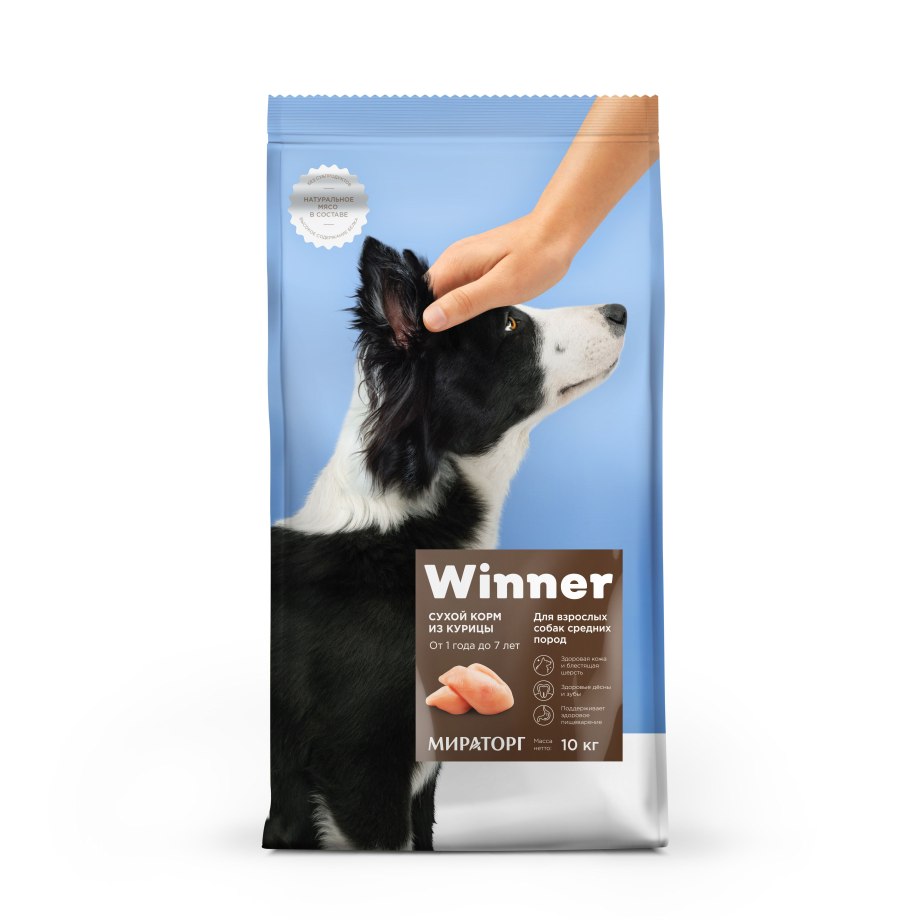 Корм winner для щенков средних пород, курица, 10 кг winner