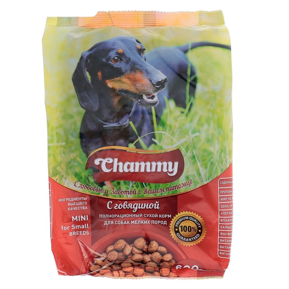 Сухой корм Chammy для собак мелких пород, говядина, 600 г