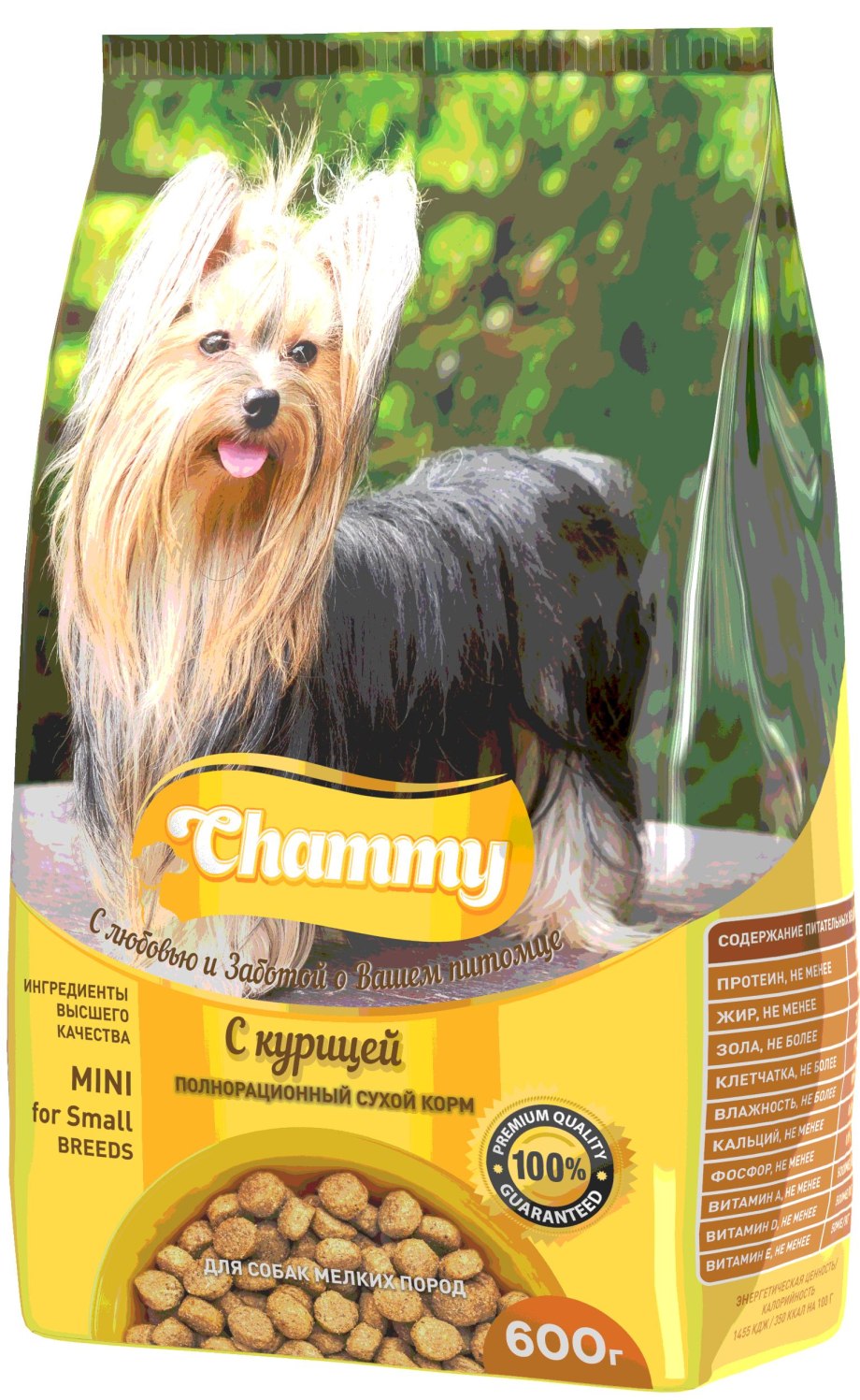 Корм для взрослых собак "Chammy" мелких пород с курицей 600гр