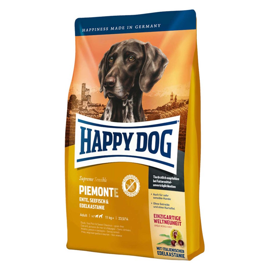Корм для собак Happy Dog Mini Piemonte утка, морская рыба с каштаном 4 кг