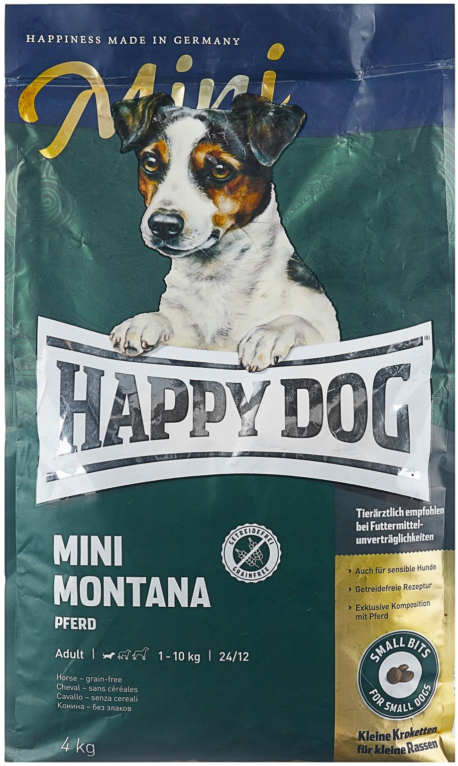 Корм для собак Happy Dog Mini Montana для здоровья кожи и шерсти, конина 1 кг
