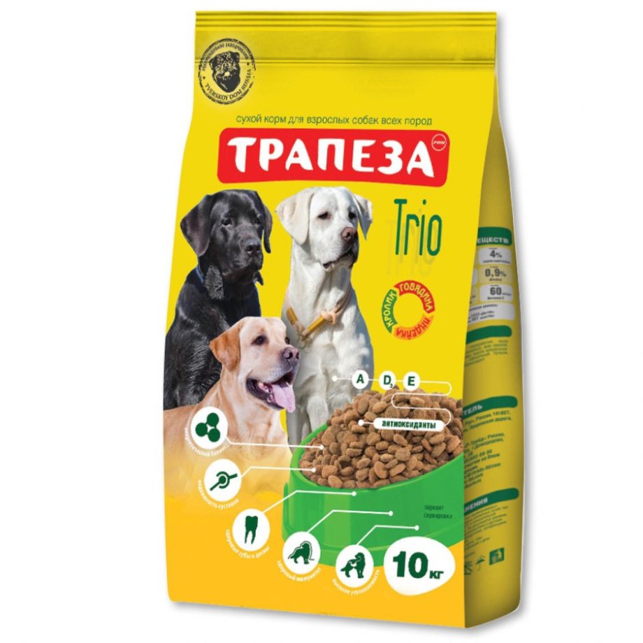 Трапеза трио 10 кг сухой корм для собак говядина индейка кролик 201003076