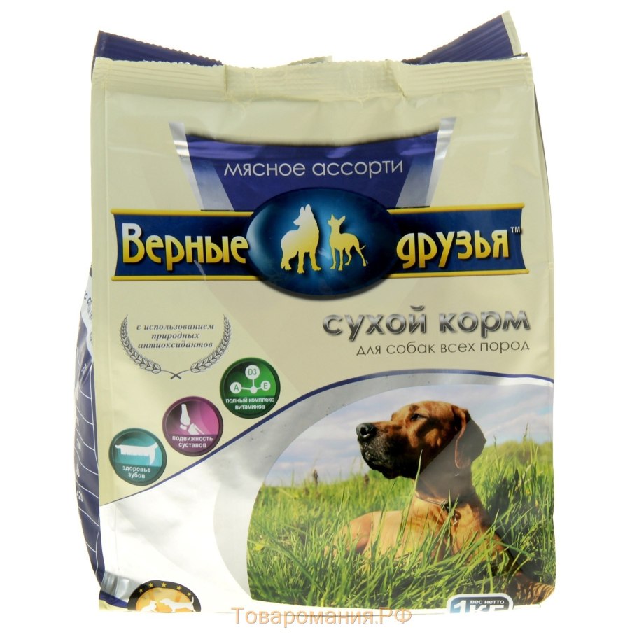 Корм верные друзья сухой для взрослых собак мясное ассорти 1кг