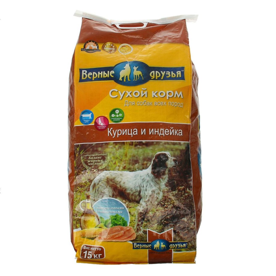 Сухой корм "верные друзья" для собак всех пород, курица/индейка, 15 кг