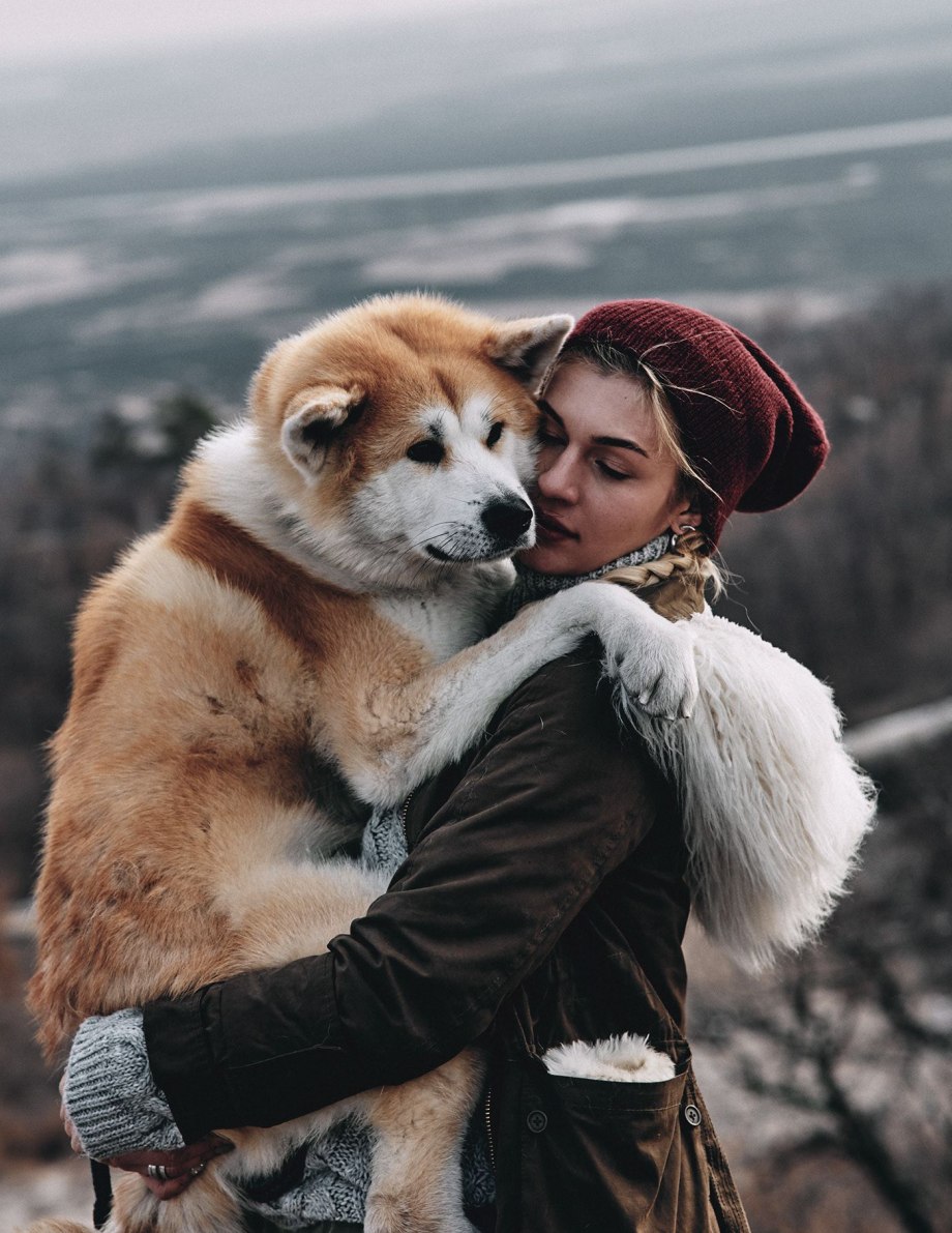 Акита ину и лабрадор