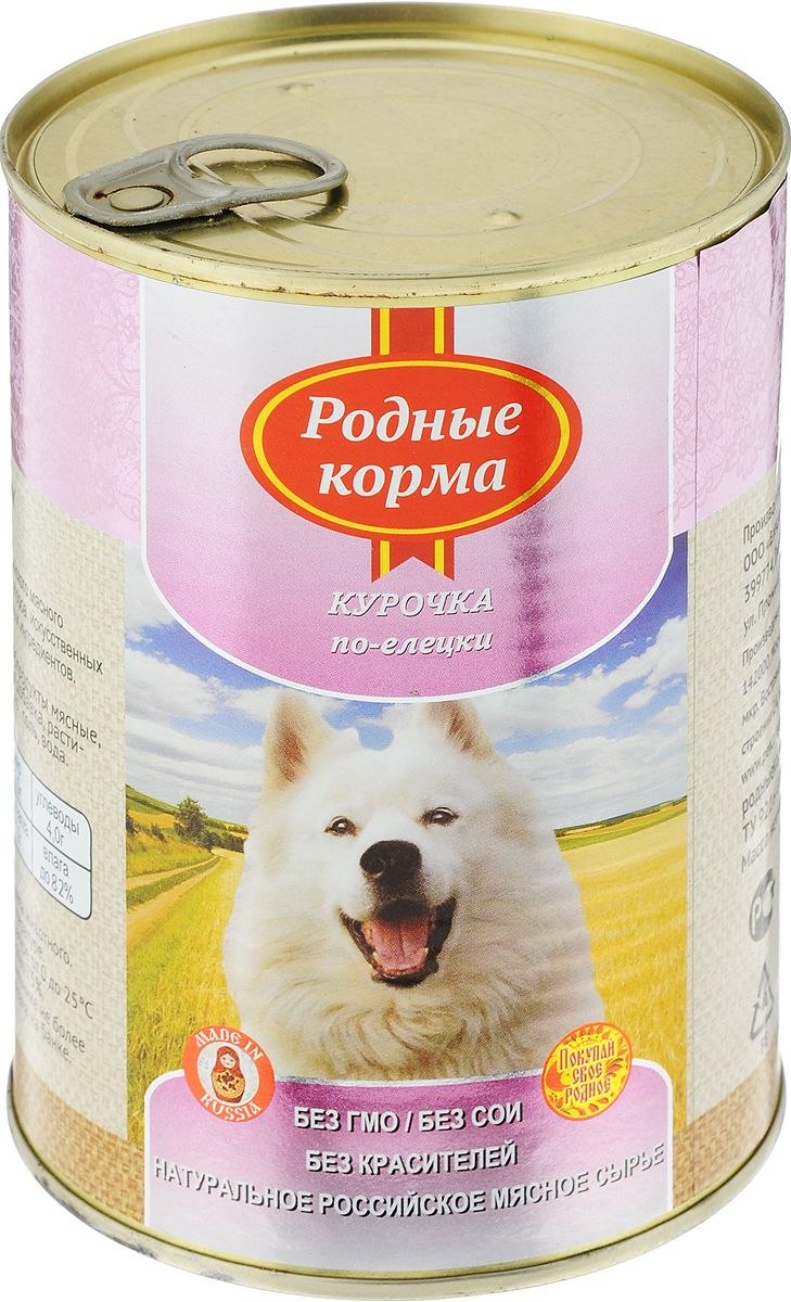 Родные корма 970 г консервы для собак Курочка по-елецки 1х12