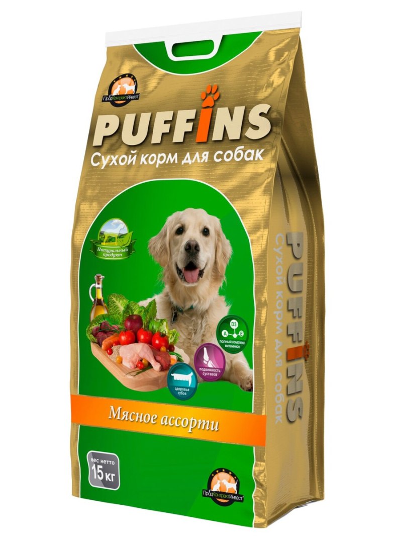 Корм для собак Puffins (15 кг) сухой корм для собак мясное ассорти