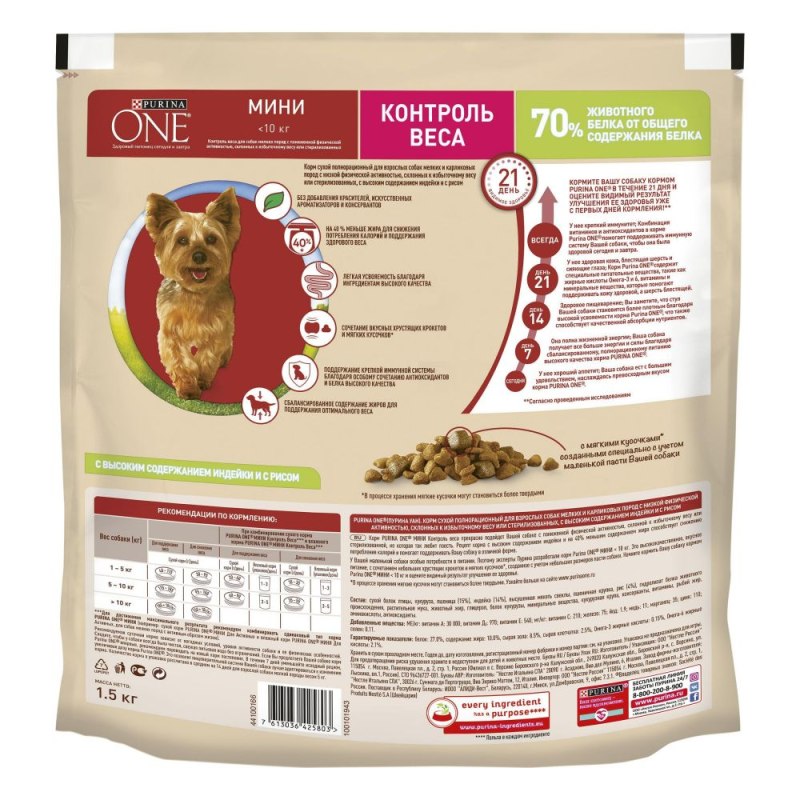Корм для собак Purina one индейка 1.5 кг