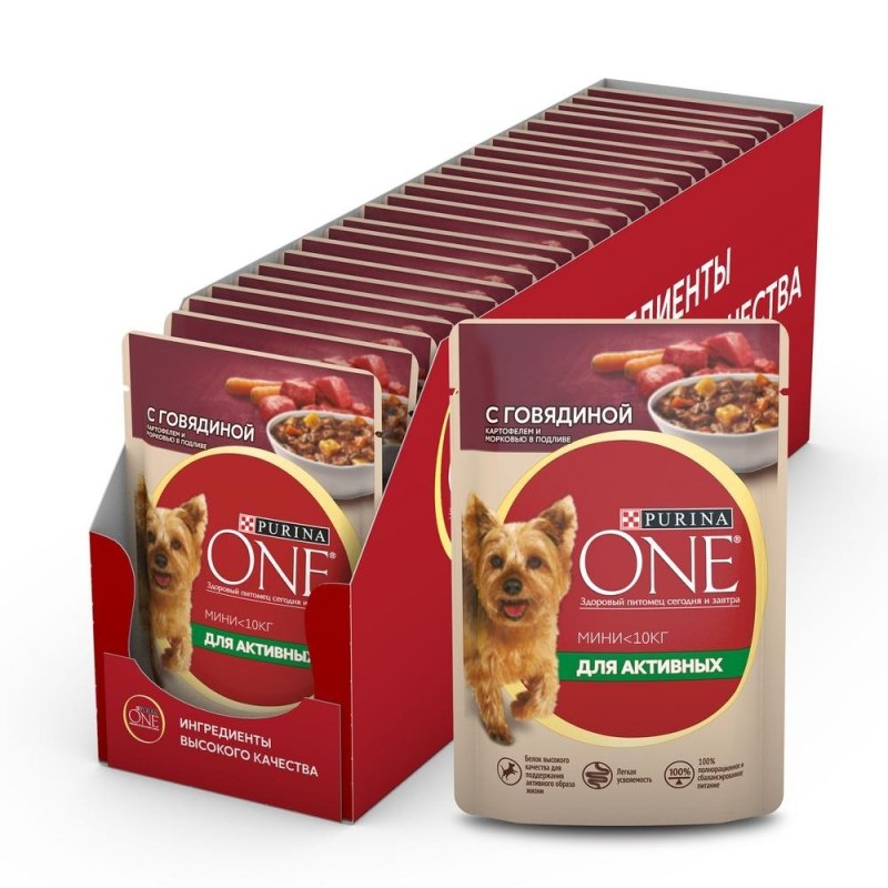 Purina one Mini корм д активных собак говяд картоф морк