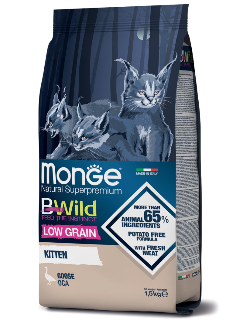 Сухой корм Monge Cat Bwild Low Grain Kitten низкозерновой из мяса гуся для котят