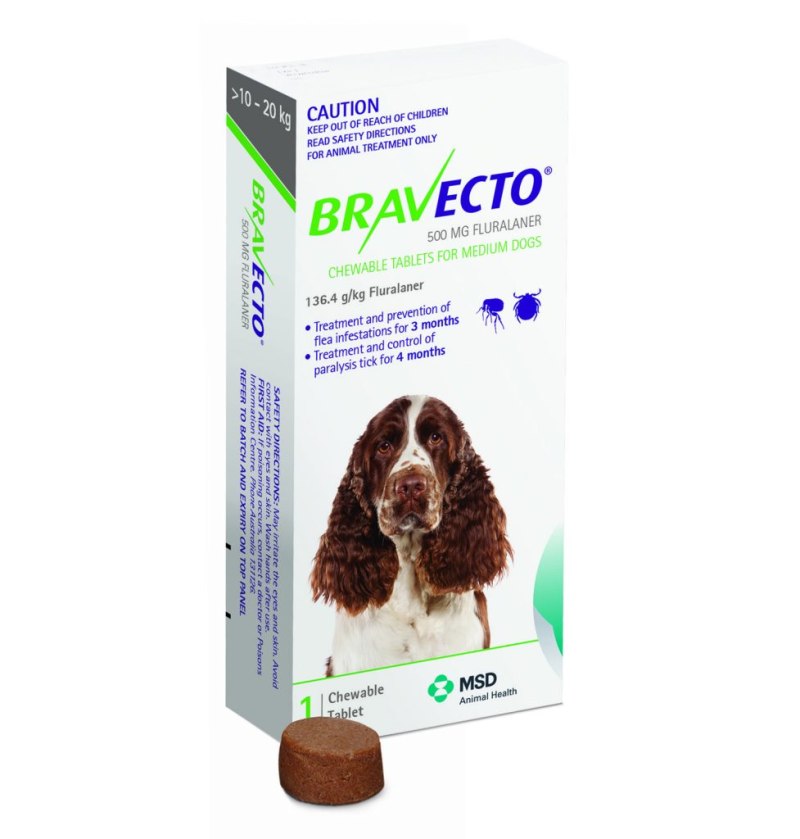 Бравекто (MSD animal Health) таблетки от блох и клещей для собак 10-20 кг