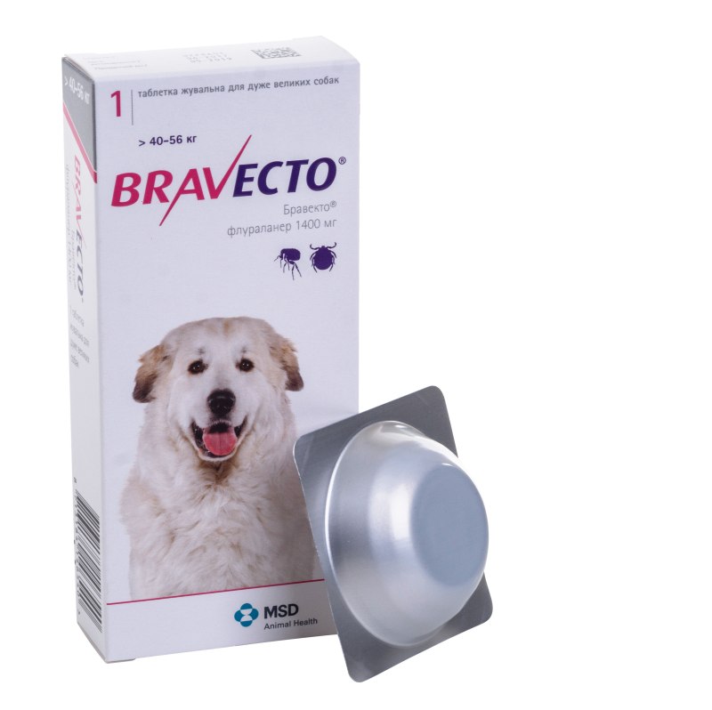 Бравекто (MSD animal Health) таблетки от блох и клещей для собак 40-56 кг