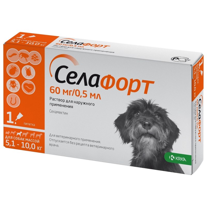 Селафорт для собак 5,1 - 10кг, 1 х 60мг/0,5мл