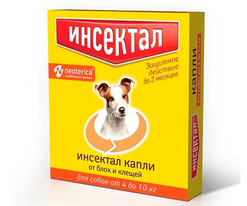 Инсектал капли д/кошек. Соб от блох и клещей 2-4 кг