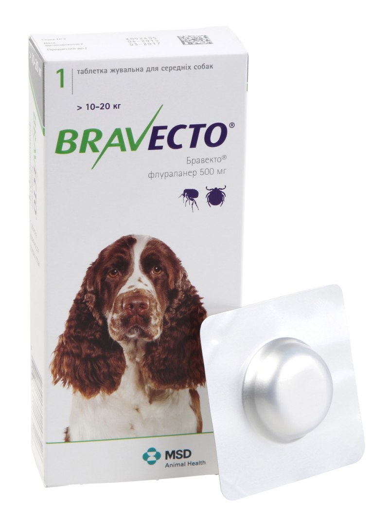 Бравекто (MSD animal Health) таблетки от блох и клещей для собак 10-20 кг