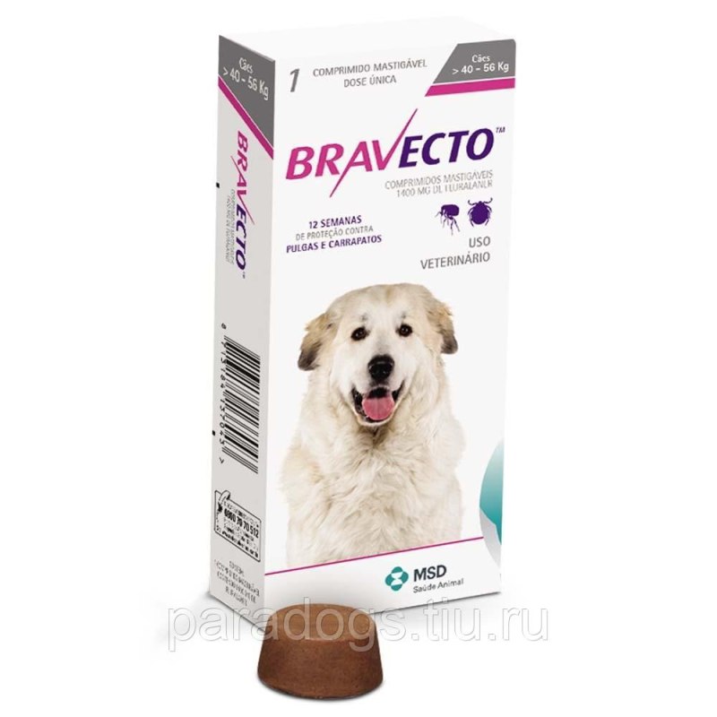 Бравекто (MSD animal Health) таблетки от блох и клещей для собак 40-56 кг