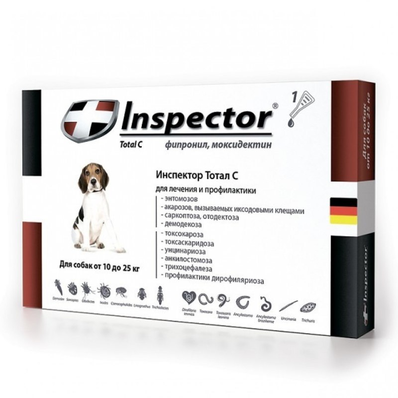 Капли Inspector от внешних и внутренних паразитов д/собак от 10 до 25кг