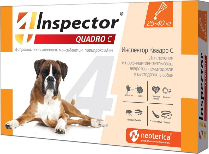 Капли Inspector Quadro от внешних и внутренних паразитов для собак 4-10 кг