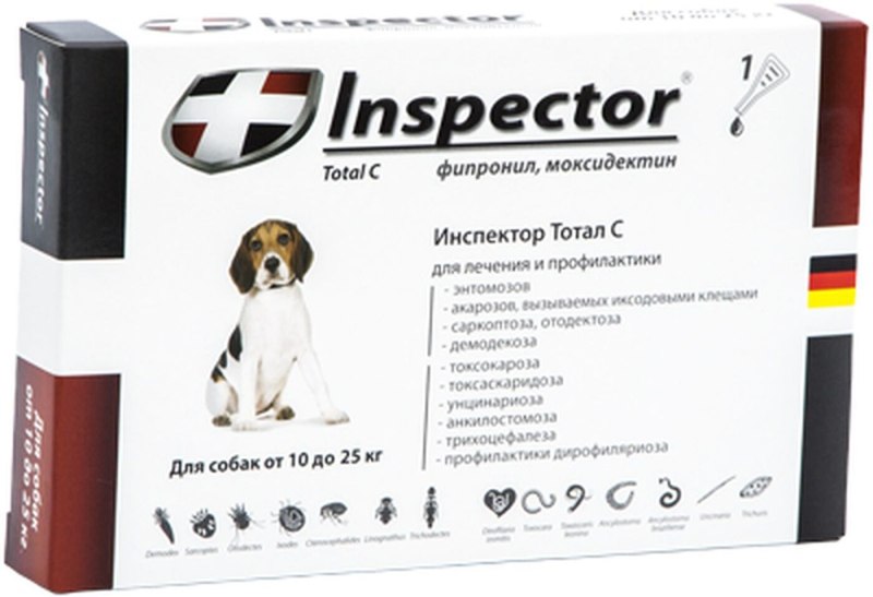 Inspector Квадро капли от блох, клещей и гельминтов для собак от 25 до 40 кг