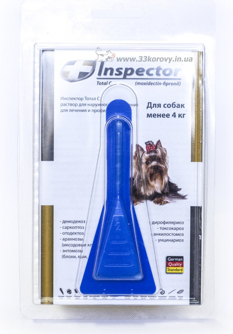 Inspector total c капли от блох, клещей и гельминтов для собак от 1 до 4 кг