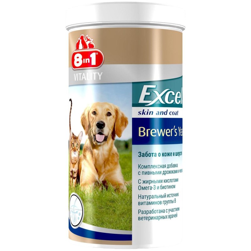 8in1 excel Brewer's yeast / Бреверс-пивные дрожжи д/собак 260 таб., 4048422108603 (банка)