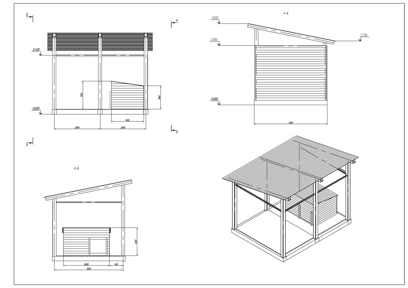 Будка с односкатной крышей чертеж