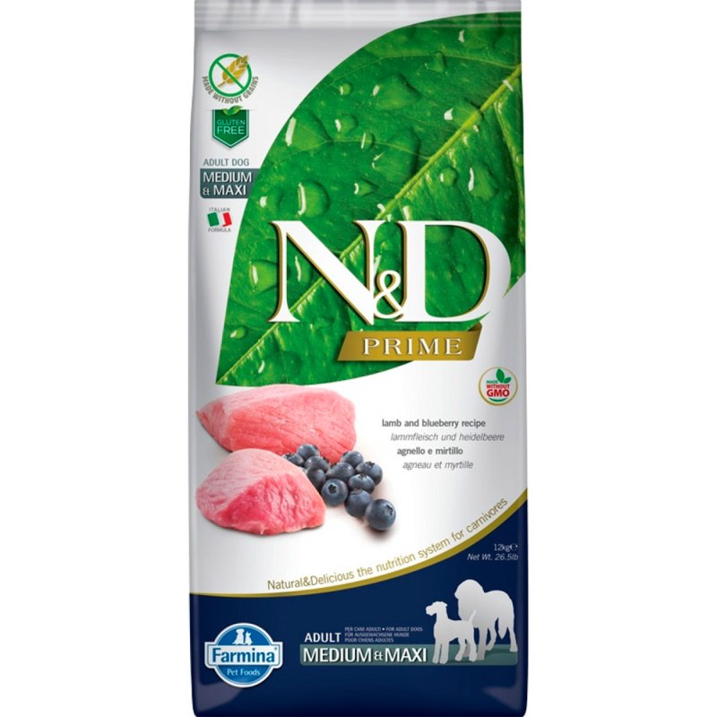 Фармина n&d Dog Прайм дог ягненок с черникой Adult Medium & Maxi 12кг