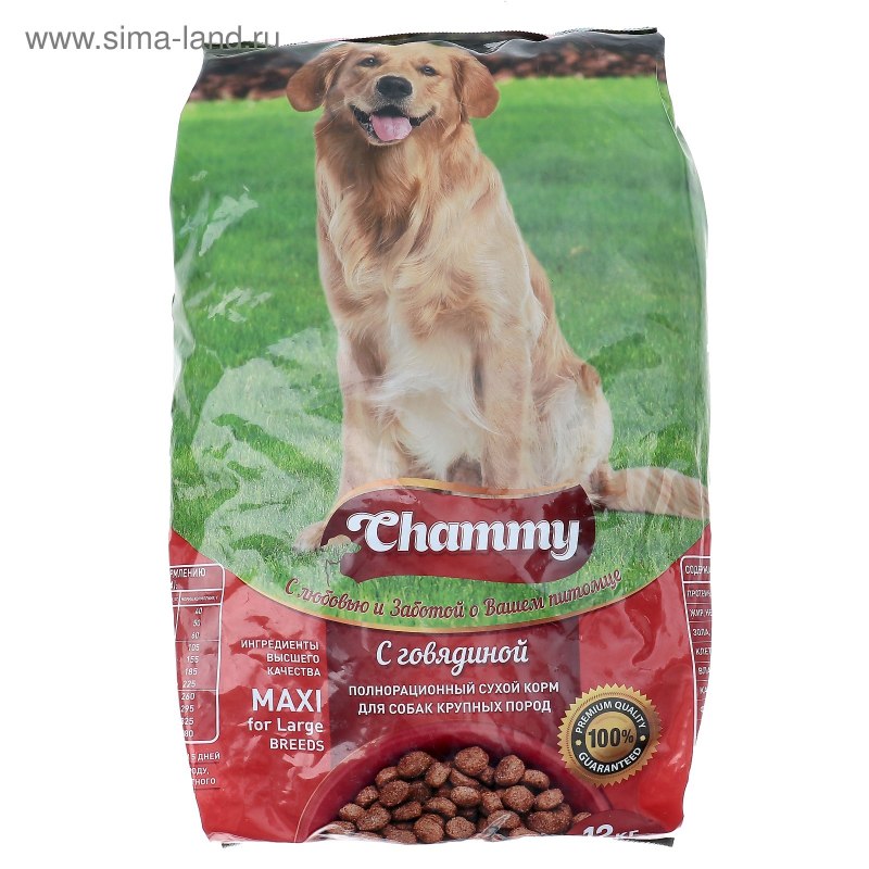 Корм Chammy для крупных собак, с говядиной 18 кг