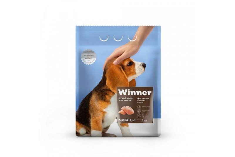 Корм winner для щенков средних пород, курица, 10 кг