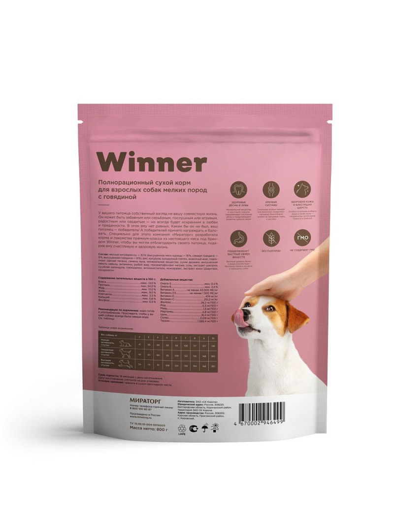 Мираторг корм для собак winner для щенков