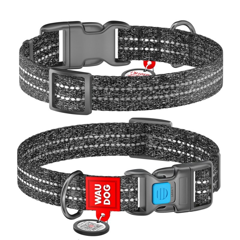 02926, Collar ошейник waudog re-Cotton c QR, светоотр. 31-49/25мм, коричневый, , шт