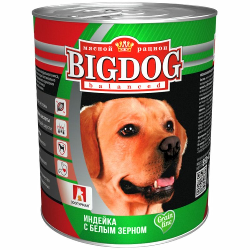 Зоогурман консервы для собак "big Dog" индейка с белым зерном 850 г