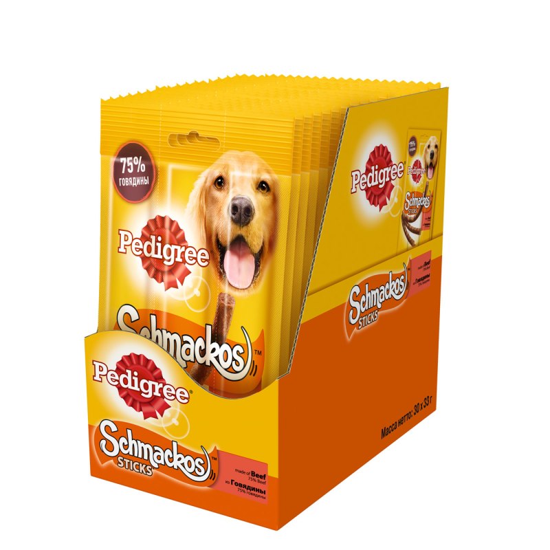 Лакомство для взрослых собак pedigree schmackos мясные палочки из говядины, 33г