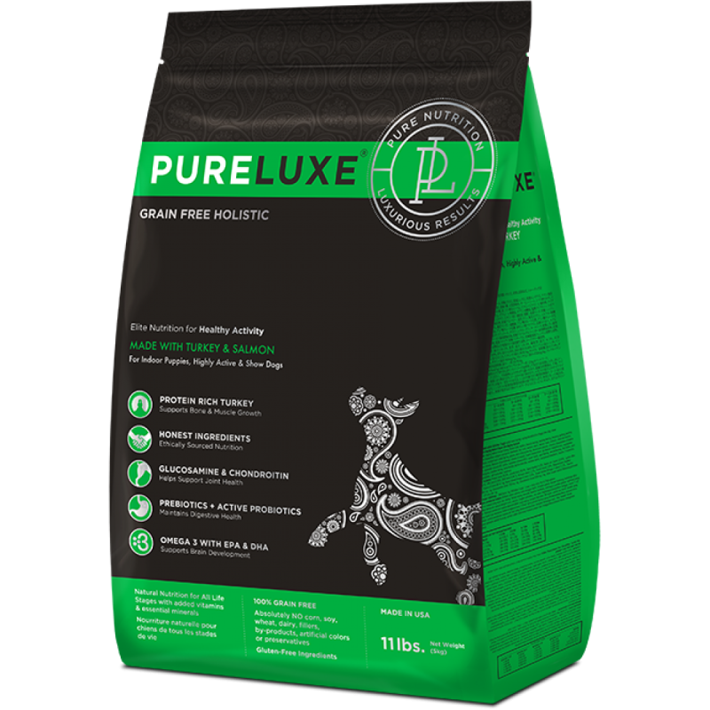 Корм для собак PURELUXE (10.89 кг) Elite Nutrition for healthy activity Dogs with Turkey & Salmon