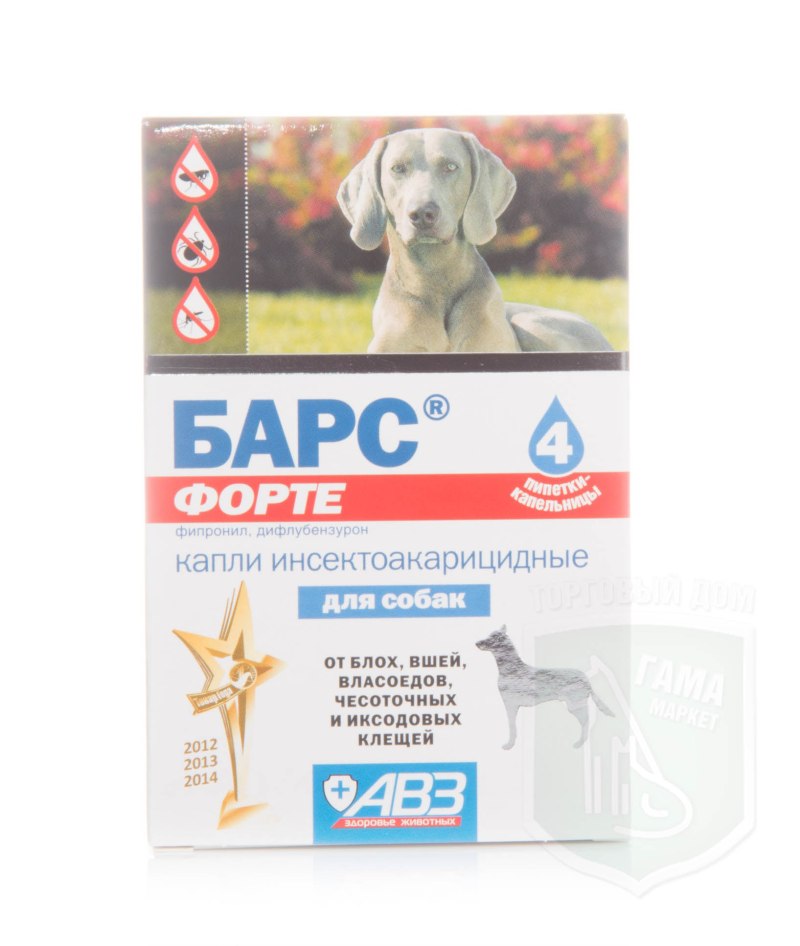 Капли Барс форте д/собак п/блох и п/клещей 4пип*1,8мл/10шт/100шт/вз