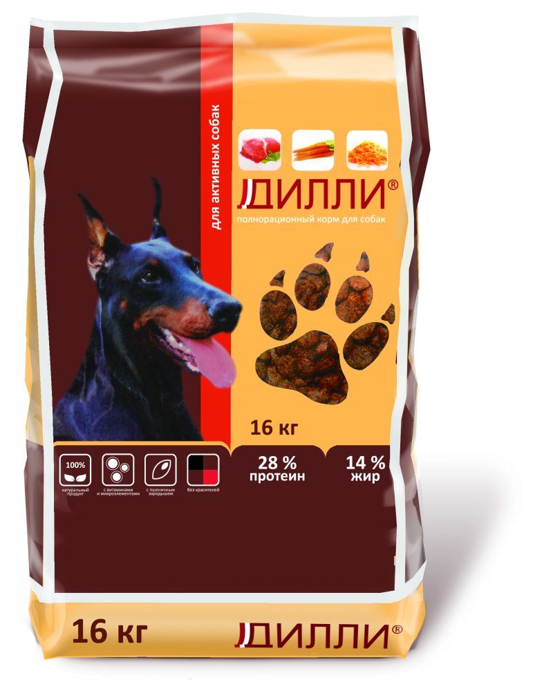 Корм для собак Дилли (16 кг) сухой корм для активных собак