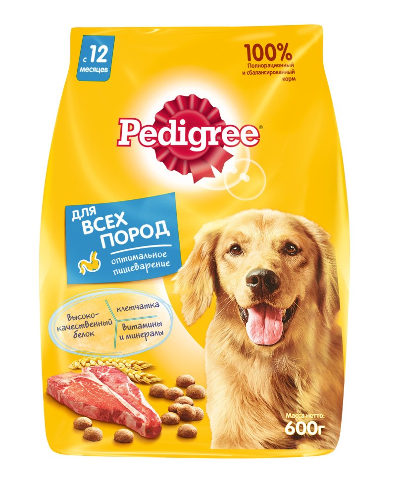 Pedigree для взрослых собак всех пород с говядиной, 600 г