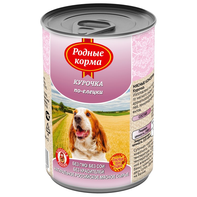 Корм для собак родные корма птица с потрошками в желе по-московски (0.410 кг) 20 шт.