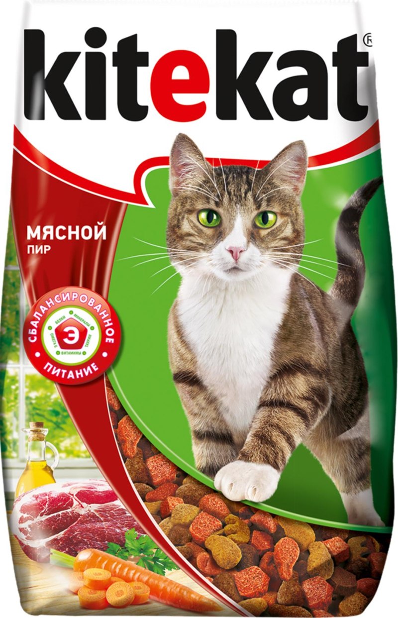 Корм сухой для кошек "Kitekat", мясной пир, 15 кг
