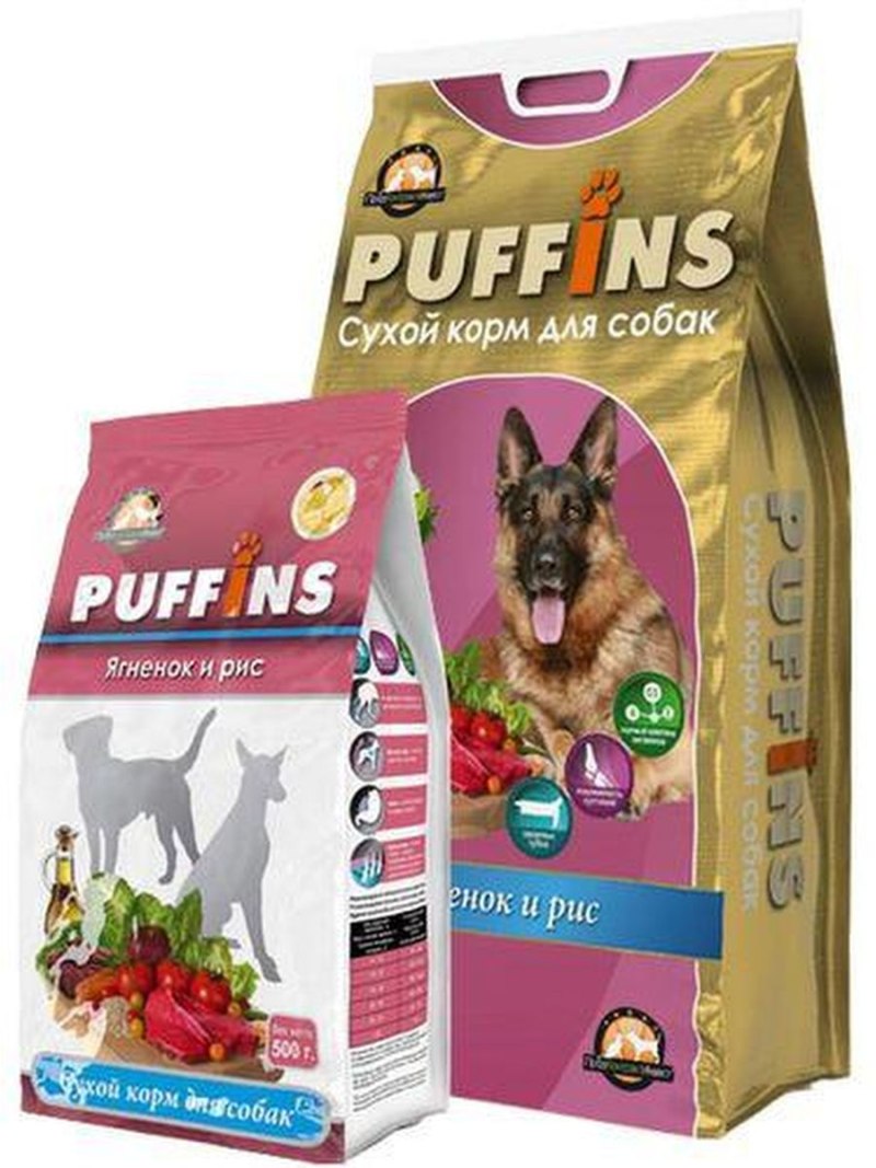 Корм для собак Puffins, ягненок и и рис 500 гр