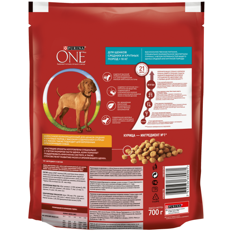 Purina one для щенков средних пород