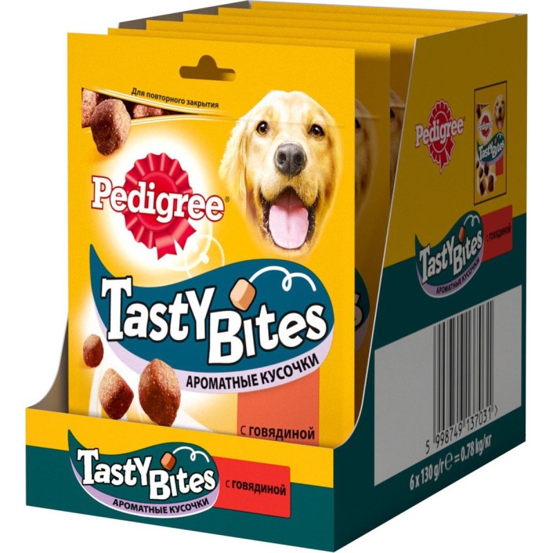 Лакомство для собак pedigree tasty bites ароматные кусочки с курицей 130 г